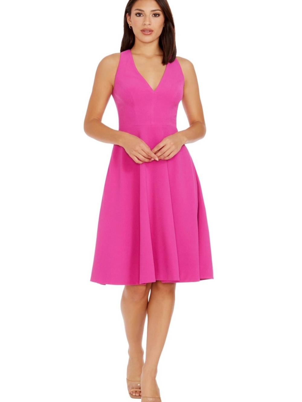 Dress The Population Womens Sleeveless Fit/Flare Midi Dress Bright Fuchsia M